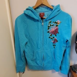 Lucky Brand Floral Embroidered Sweatshirt Jacket